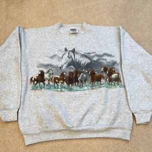 Vintage Tultex Gray Horse Sweatshirt Chincoteague, VA